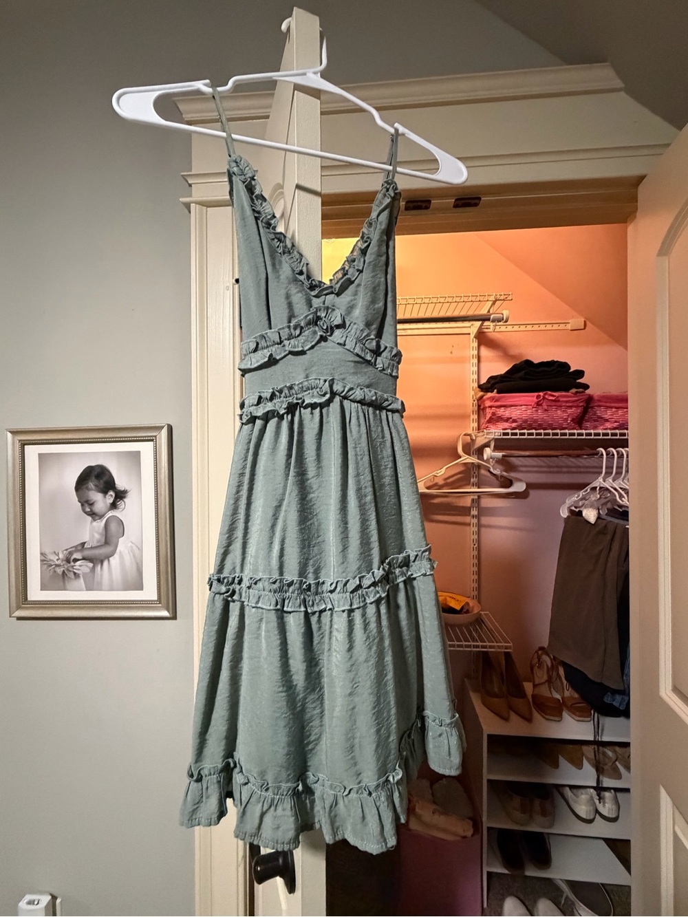 Francesca's Sage Green Ruffle Midi Dress